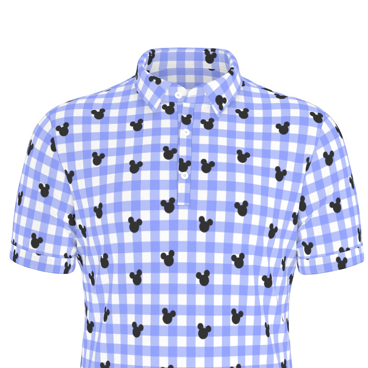 Bright Blue Gingham Men's Stretch Collar Polo Shirt