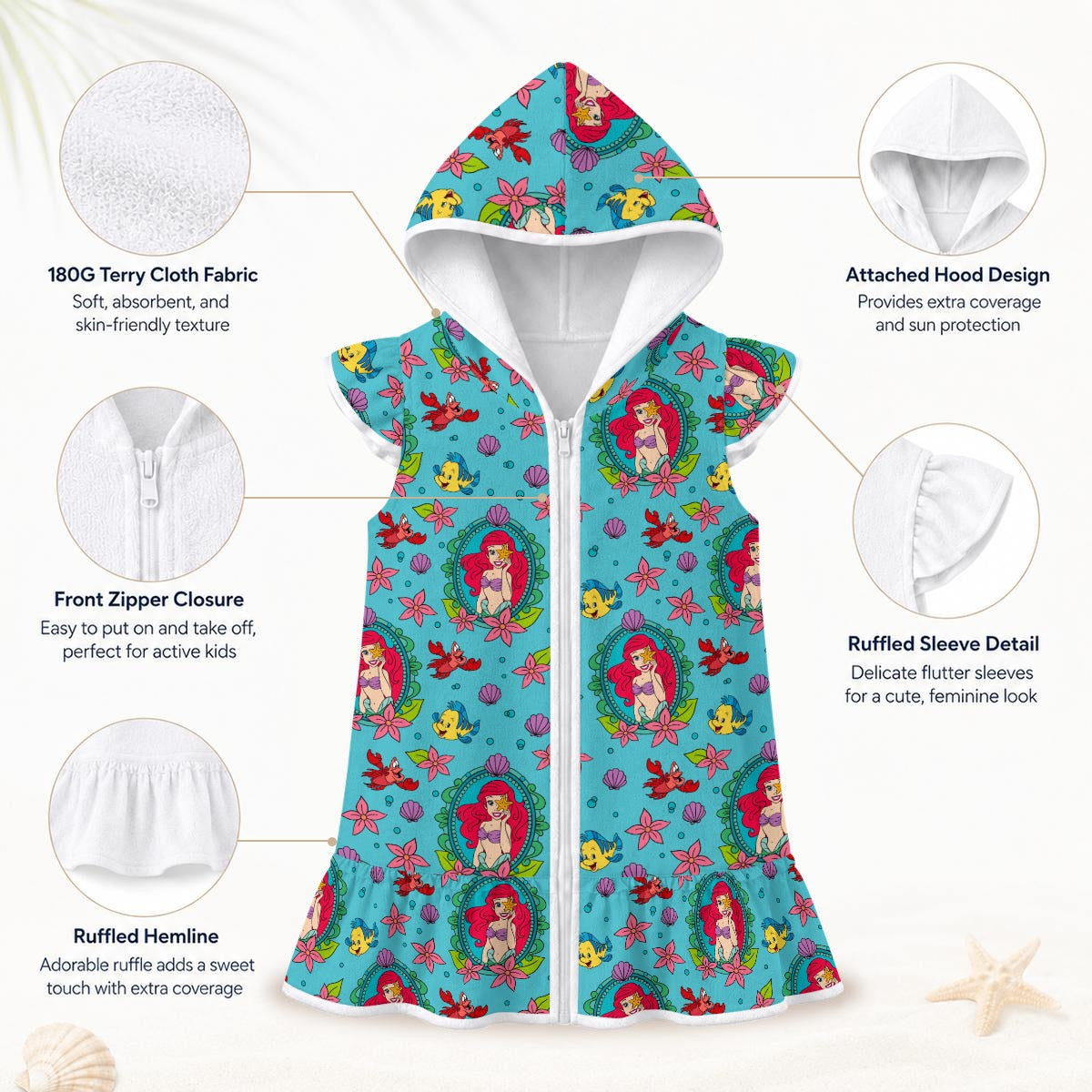 Teal Mermaid Frame Girls' Hooded Beach Cover-Up