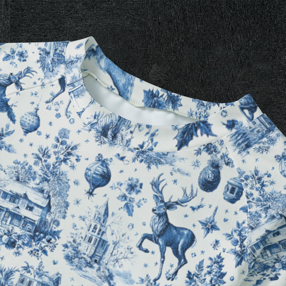 Blue Christmas Toile Kid's Raglan Sleeve Pajamas