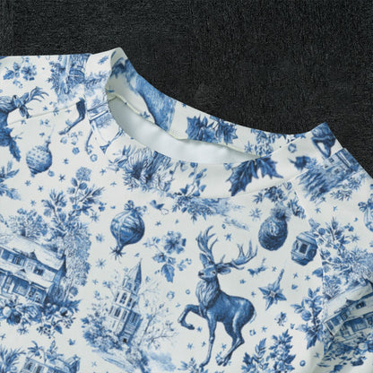 Blue Christmas Toile Kid's Raglan Sleeve Pajamas