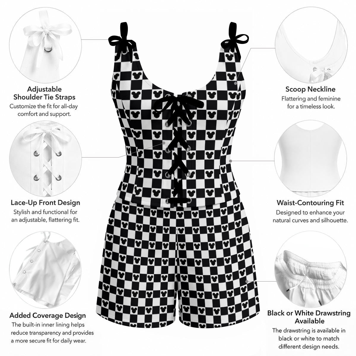 B&W Checkered MM Shapewear Shorts Set