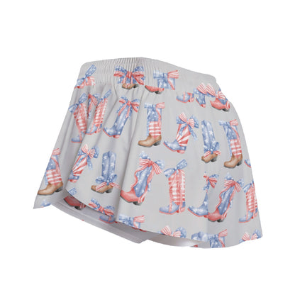 Patriotic Boots with Bows Women's Sport Skorts With Pocket