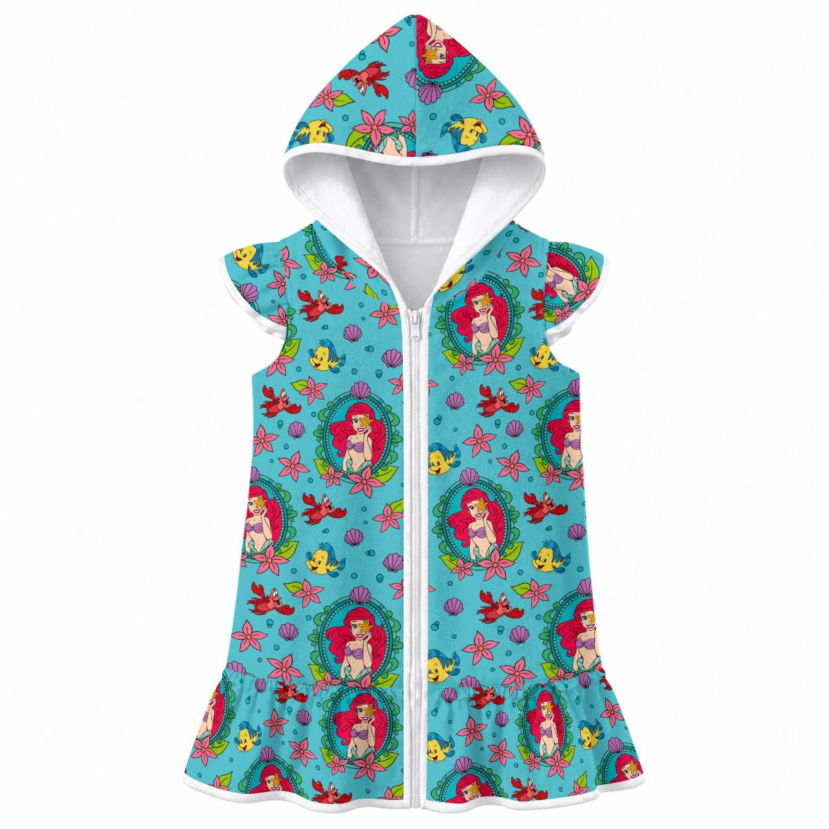Teal Mermaid Frame Girls' Hooded Beach Cover-Up