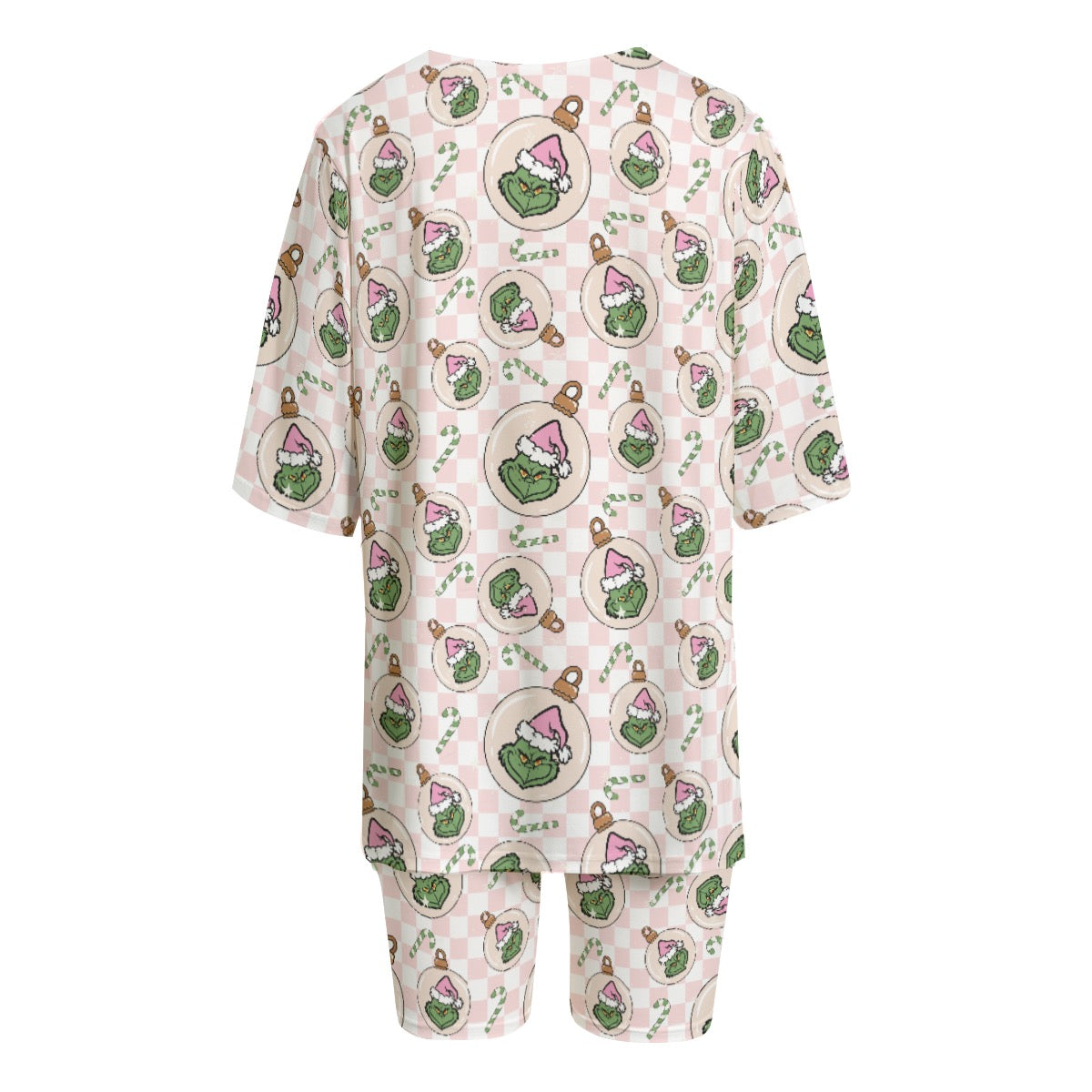 Checkered Mean One Ornaments Women's T-shirt Set With Short Sleeve