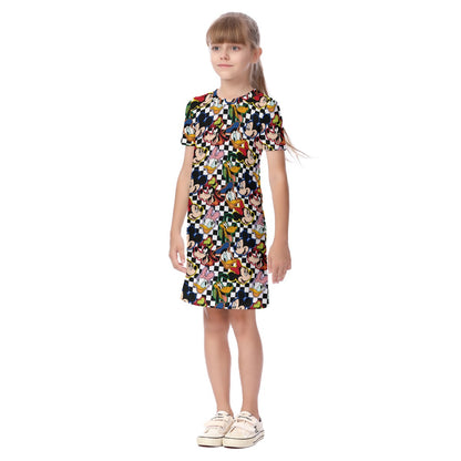 Checkered Friends Kid's Short Sleeve Dress