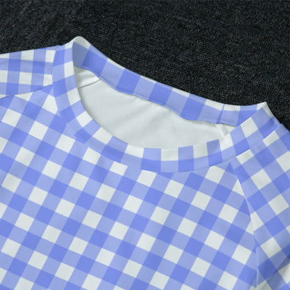 Bright Blue Gingham Women's Raglan Sleeve Pajamas With Straight Leg Pants