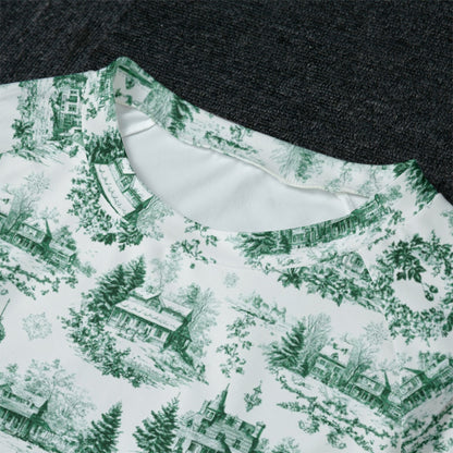 Green Christmas Toile Women's Raglan Sleeve Pajamas