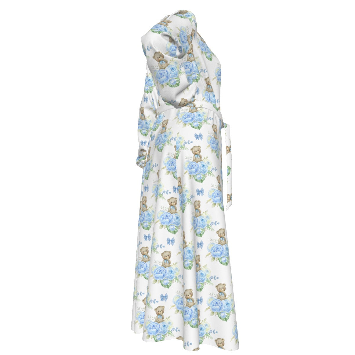 Blue Floral Teddy Bear Women's Lace-up Chiffon Robe