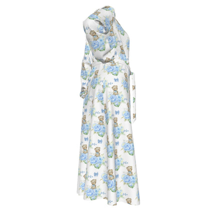 Blue Floral Teddy Bear Women's Lace-up Chiffon Robe