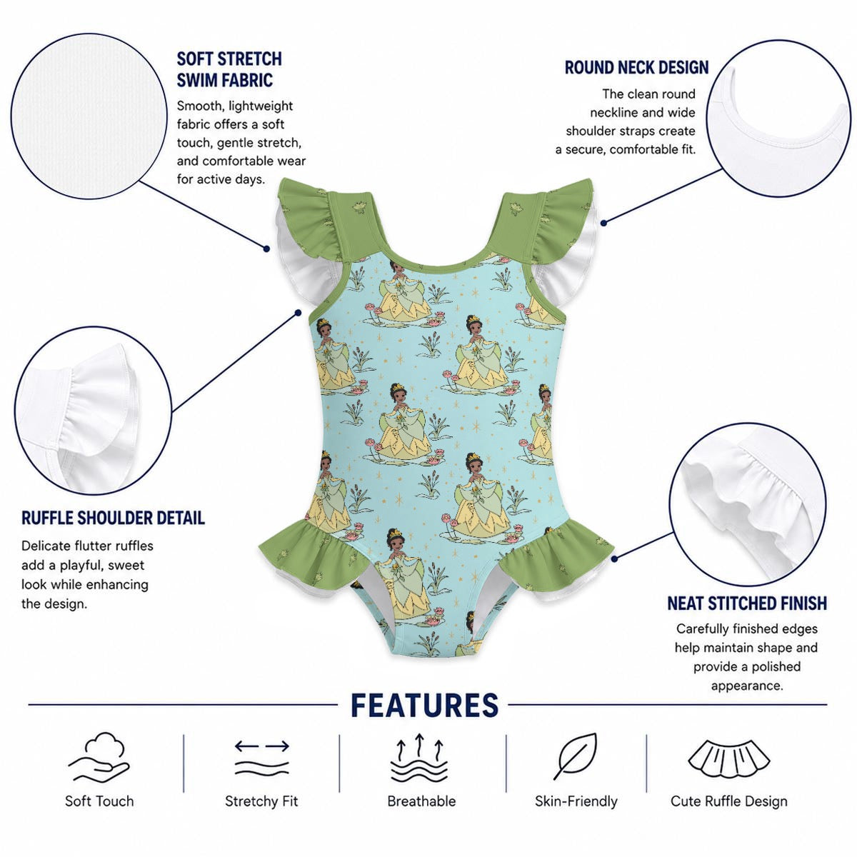 Tia [aqua] Girls' Ruffle Sleeve Swimsuit With Bow