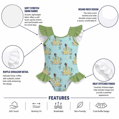 Tia [aqua] Girls' Ruffle Sleeve Swimsuit With Bow