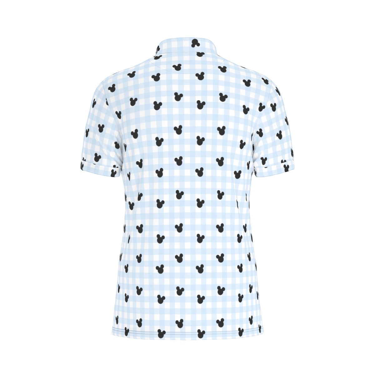 Blue Gingham Men's Stretch Collar Polo Shirt
