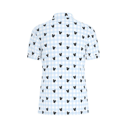 Blue Gingham Men's Stretch Collar Polo Shirt