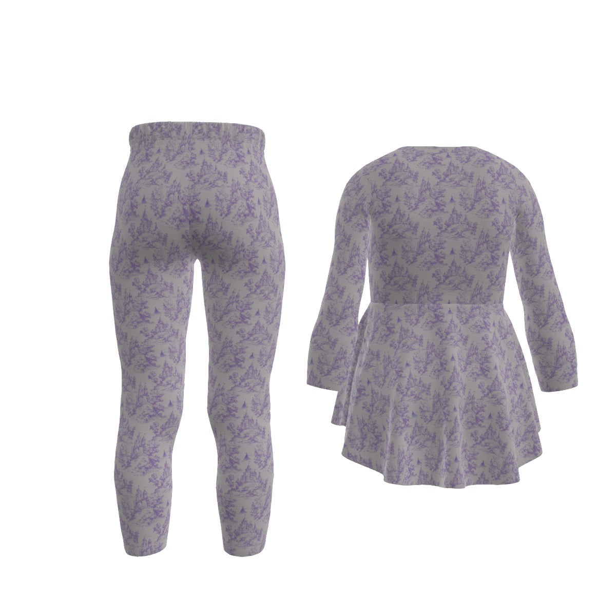 Purple Princess Castle Toile Girls LS Pants Set