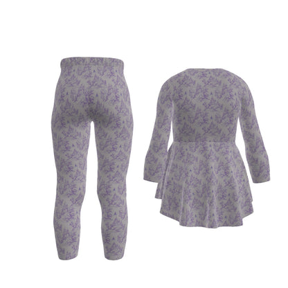 Purple Princess Castle Toile Girls LS Pants Set