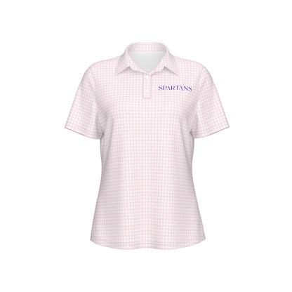 Pink Herringbone Spartans Women's Sports Polo Shirt
