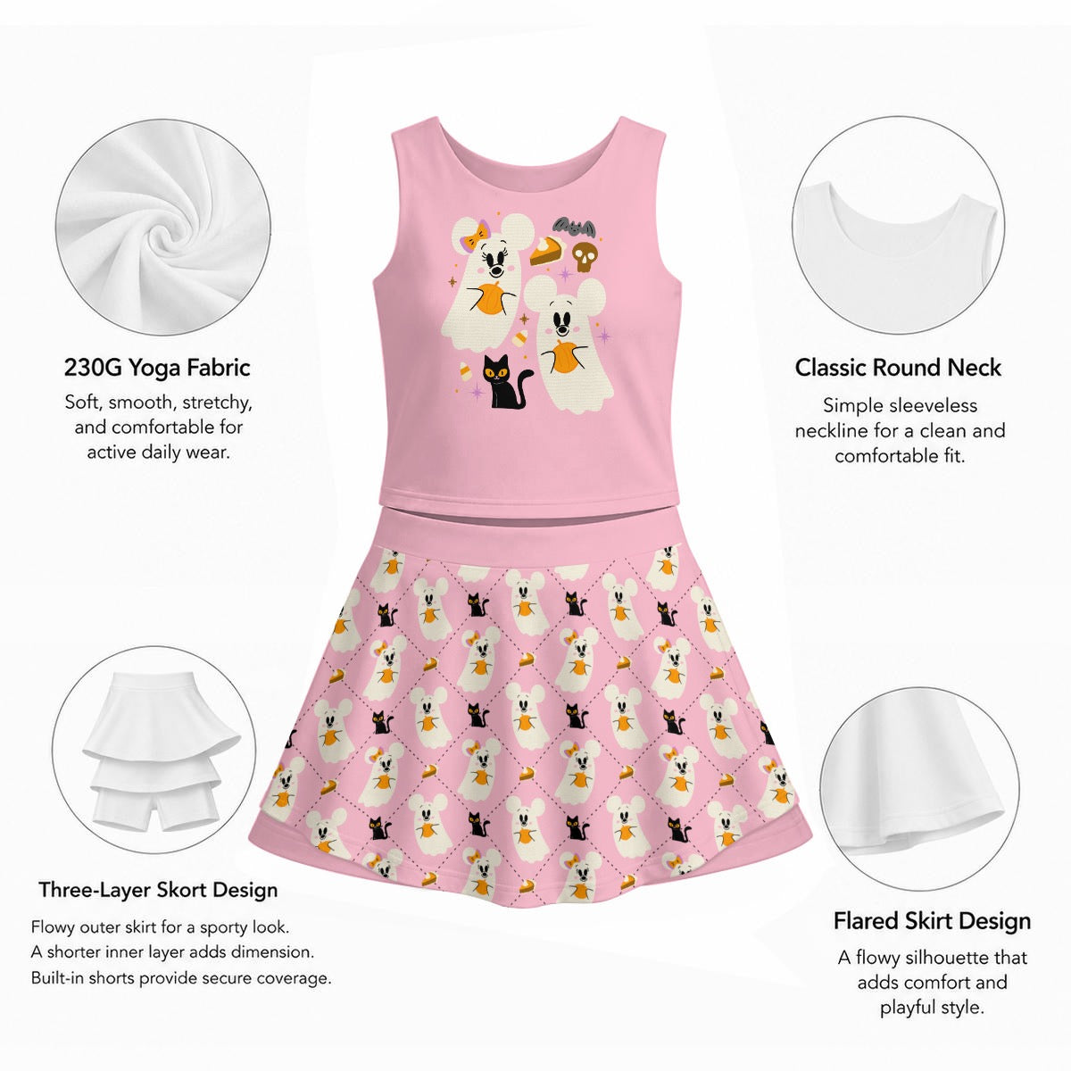 Not So Scary Ghosts [Pink Argyle] Women's Sports Tank & Skort Set
