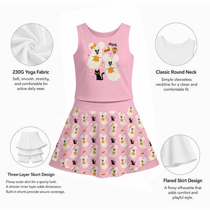 Not So Scary Ghosts [Pink Argyle] Women's Sports Tank & Skort Set
