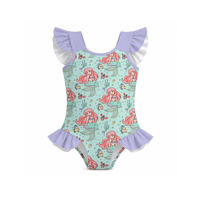 Ariel Girls' Ruffle Sleeve Swimsuit with Bow