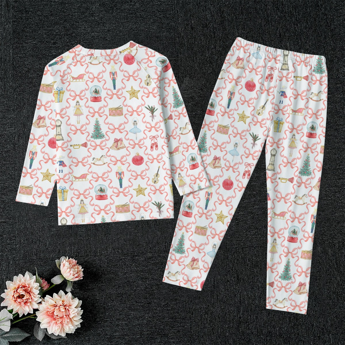 Red Bow Trellis Nutcracker Kid's Raglan Sleeve Pajamas