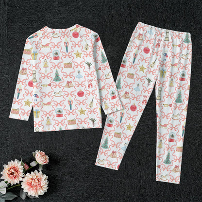Red Bow Trellis Nutcracker Kid's Raglan Sleeve Pajamas