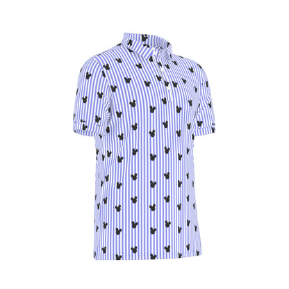 Bright Blue Stripe Men's Stretch Collar Polo Shirt