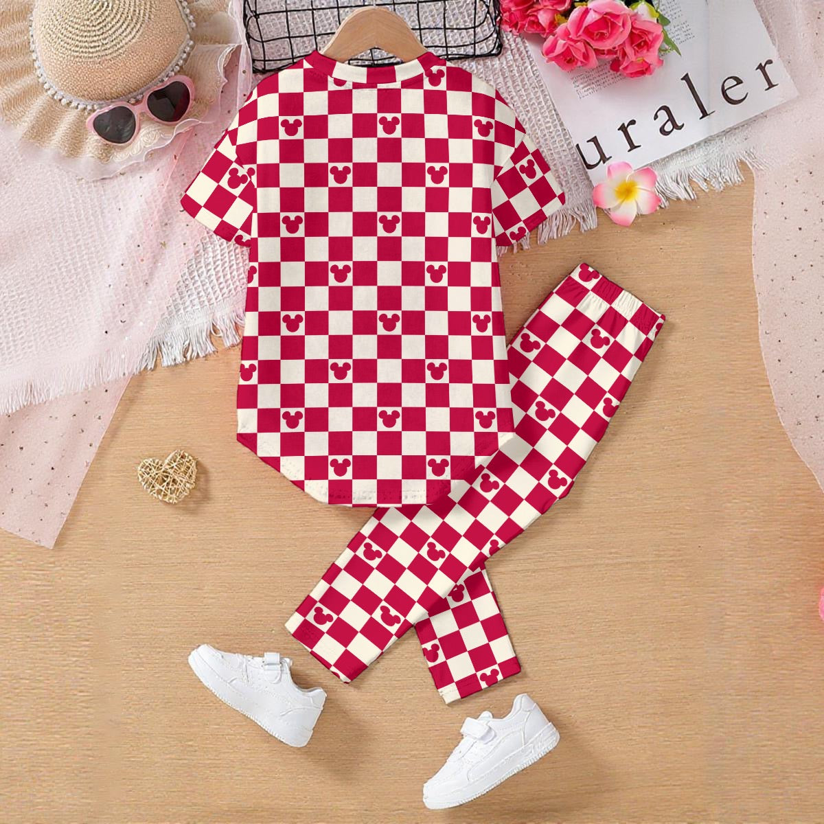 Crimson Checkered MM Kids' Casual Top and Pants Set