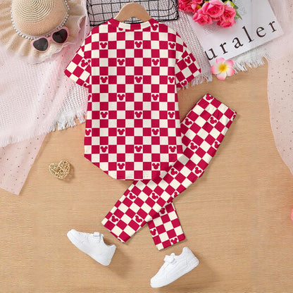 Crimson Checkered MM Kids' Casual Top and Pants Set