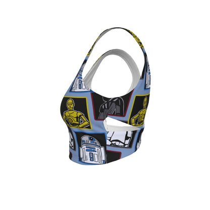 Droids & Friends [blue] Back Cross Sports Bra