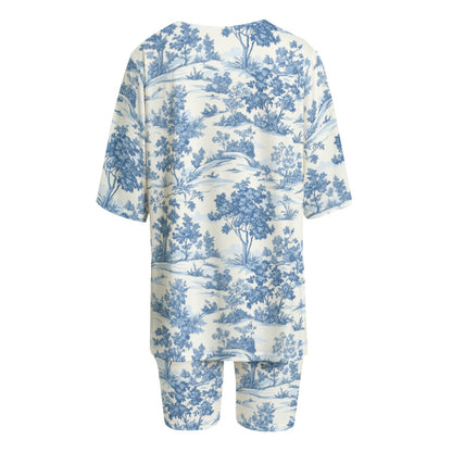 French Toile Women's T-shirt Set With Short Sleeve