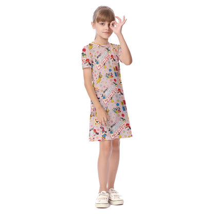 Pink MM Retro Circus Kid's Short Sleeve Dress
