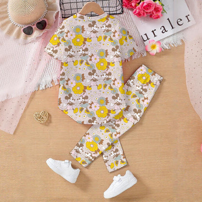 Retro Floral Kids' Casual Top and Pants Set