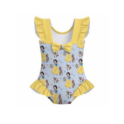 The Fairest One of All [yellow] Girls' Ruffle Sleeve Swimsuit with Bow