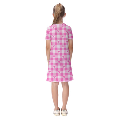 All Pink Gingham MM Kid's Short Sleeve Dress