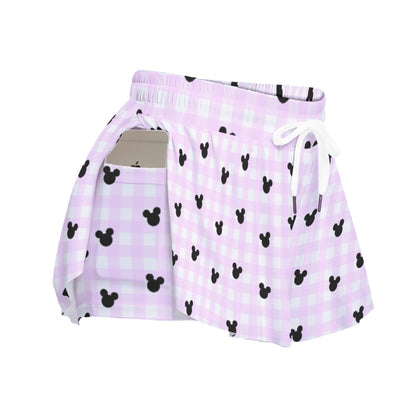 Bright Pink Gingham Women's Sport Skorts With Pocket