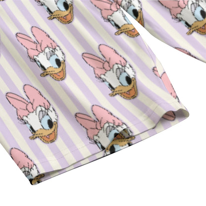 Daisy Stripe Women's T-shirt Set With Short Sleeve