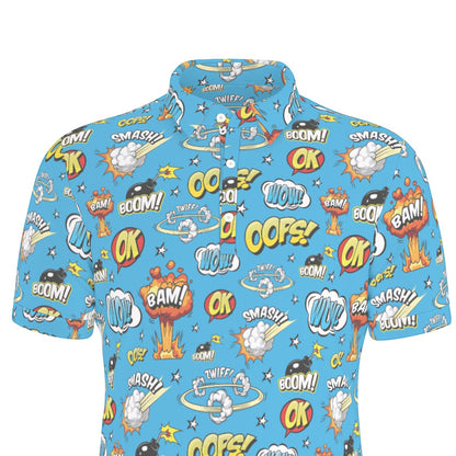 Blue Superhero Men's Stretch Collar Polo Shirt