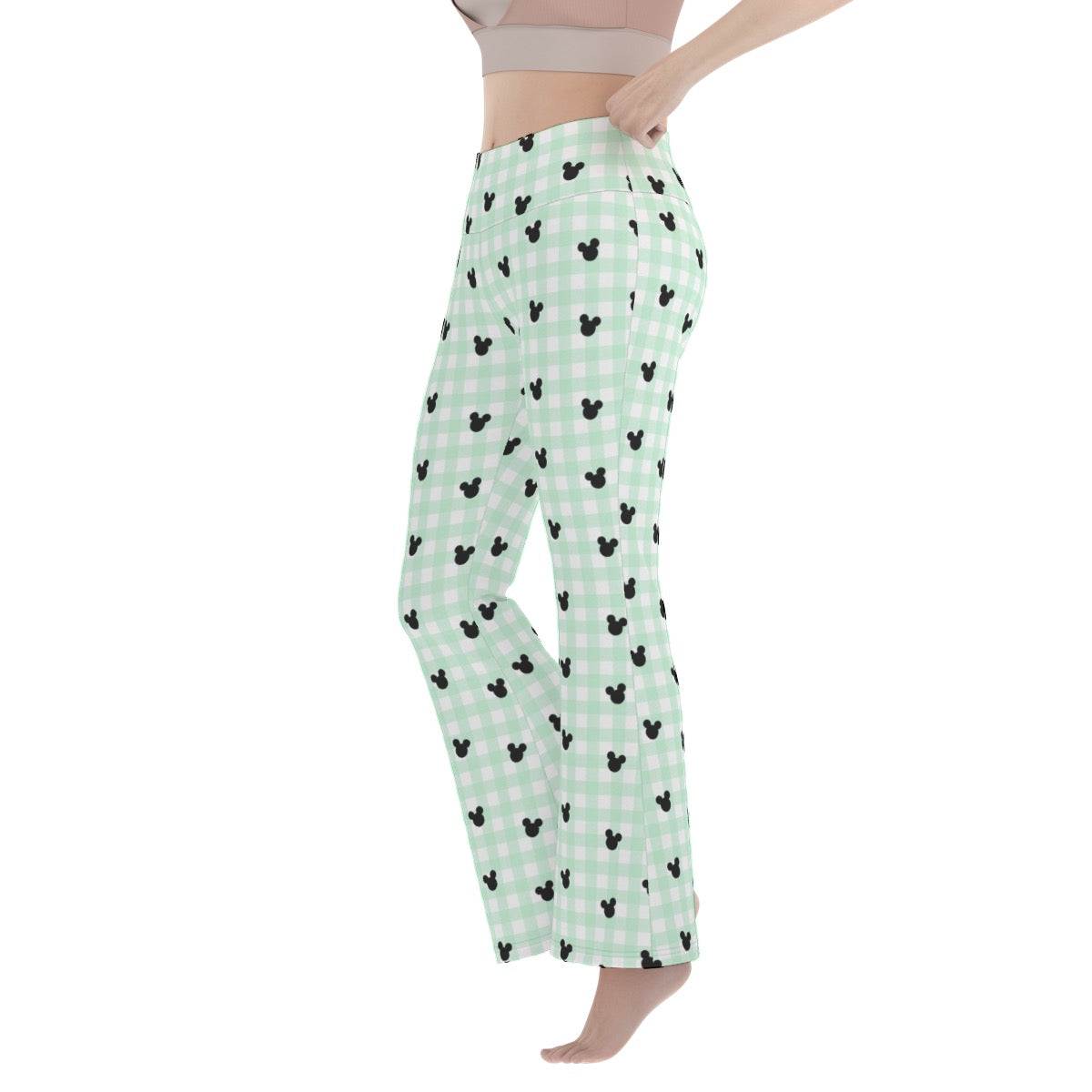 Green Gingham Women's Flare Yoga Pants