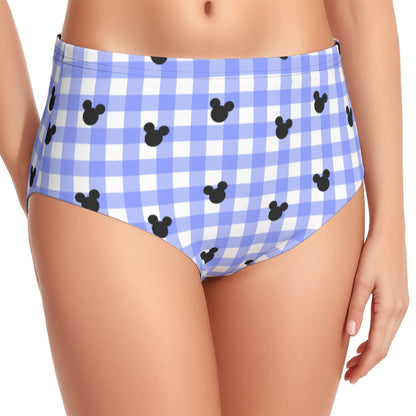 Bright Blue Gingham Women's Swimsuit Set With Halter
