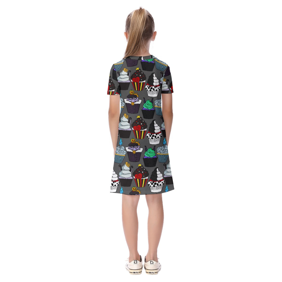 Gray Villain Cupakes Kid's Short Sleeve Dress