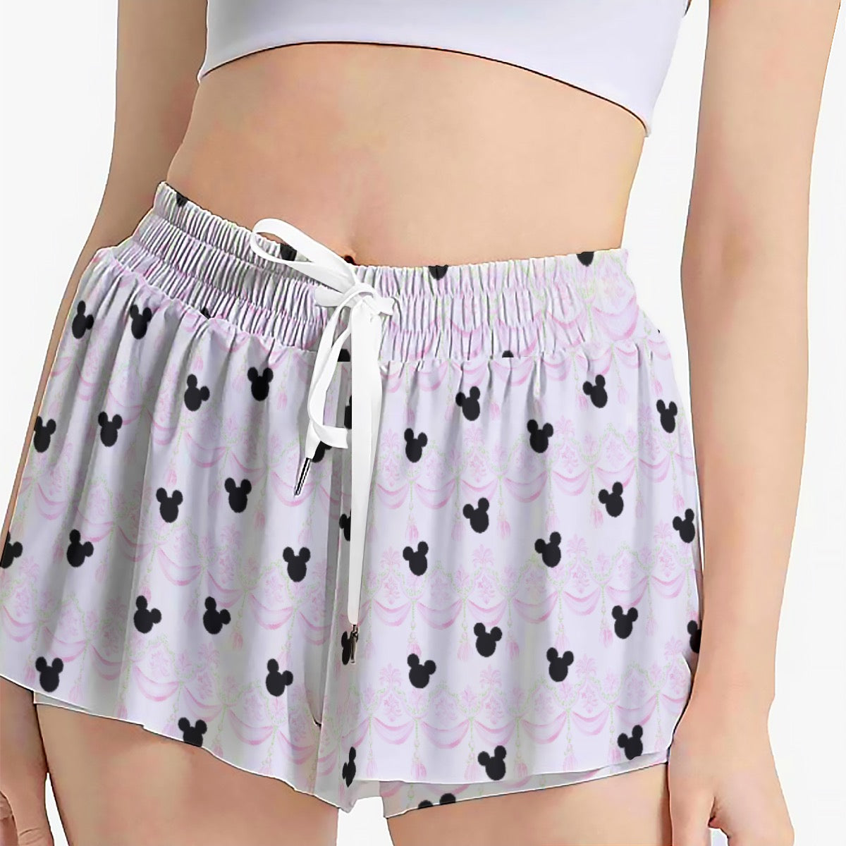 Pink Swag & Tassel Women's Sport Skorts With Pocket