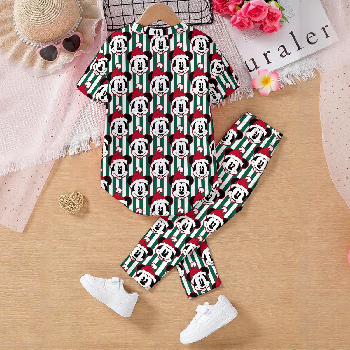 Santa MM [green stripe] Kids' Casual Top and Pants Set