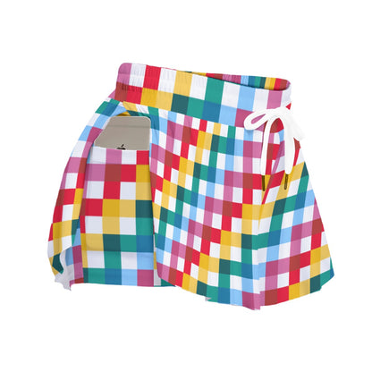 Colorful Gingham Women's Sport Skorts With Pocket