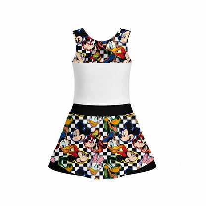 Checkered Friends Panel Girl's Sports Tank & Skort Set