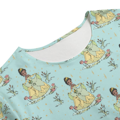 Tia [aqua] & Lotus Flowers [smaller print] Women's T-shirt Set With Short Sleeve