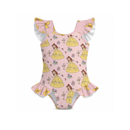 The Beautiful Princess Girls' Ruffle Sleeve Swimsuit With Bow