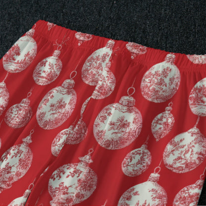 Red Toile Christmas Ornaments Women's Raglan Sleeve Pajamas