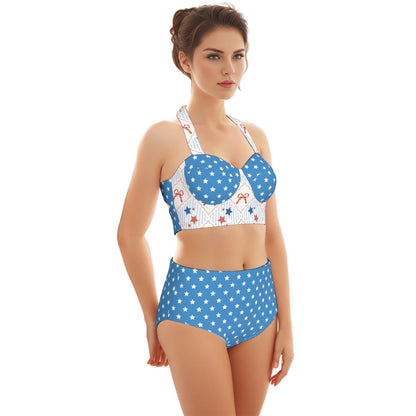 Patriotic Bows & Stars Women's Swimsuit Set With Halter