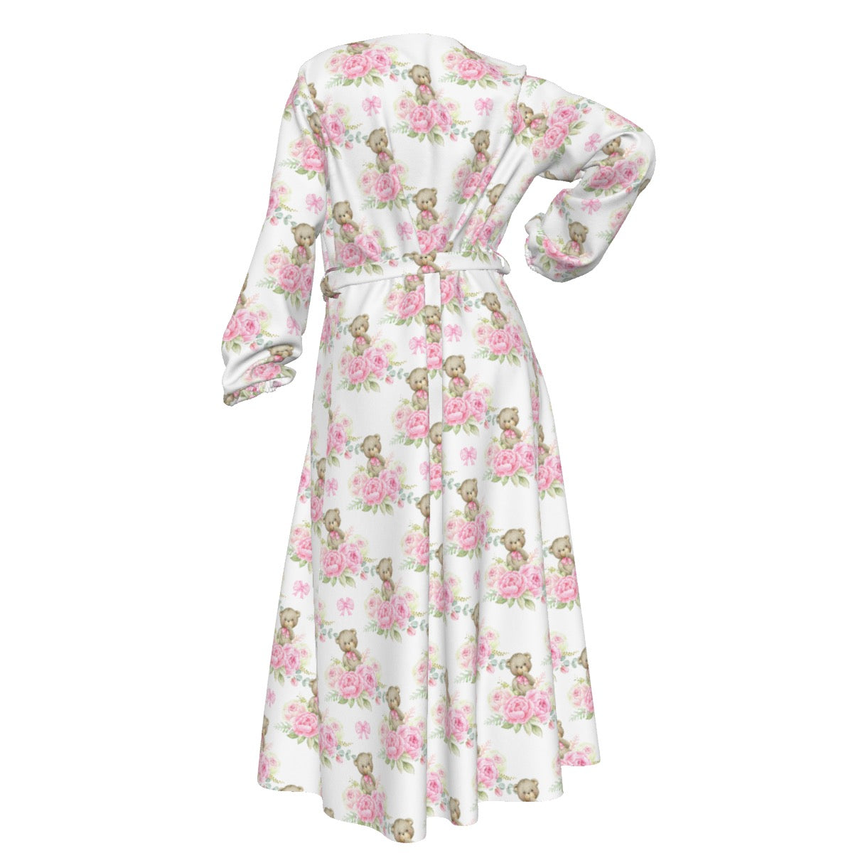 Pink Floral Teddy Bear Women's Lace-up Chiffon Robe