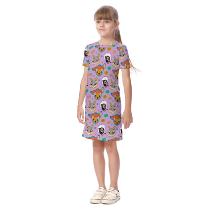 Purple Forest Friends Kid's Short Sleeve Dress